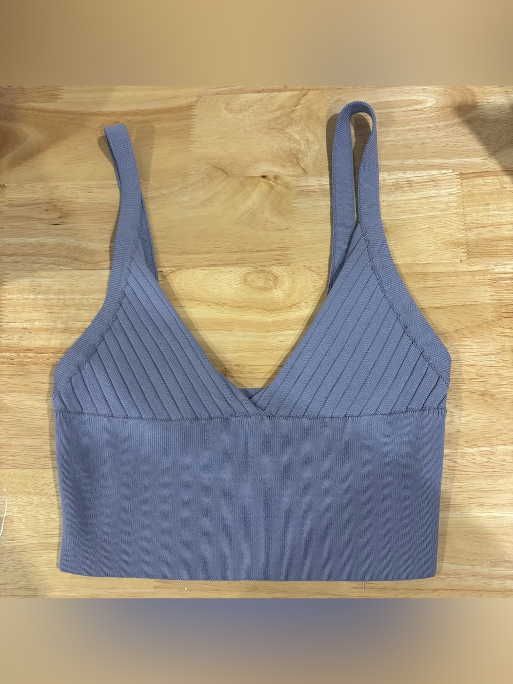 Zara Ribbed V-Neck crop tank top in Dusty Lavender / periwinkle